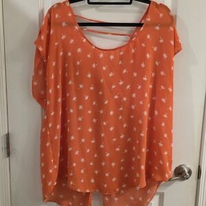 Torrid Orange Sheer Blouse with White Floral Pattern
